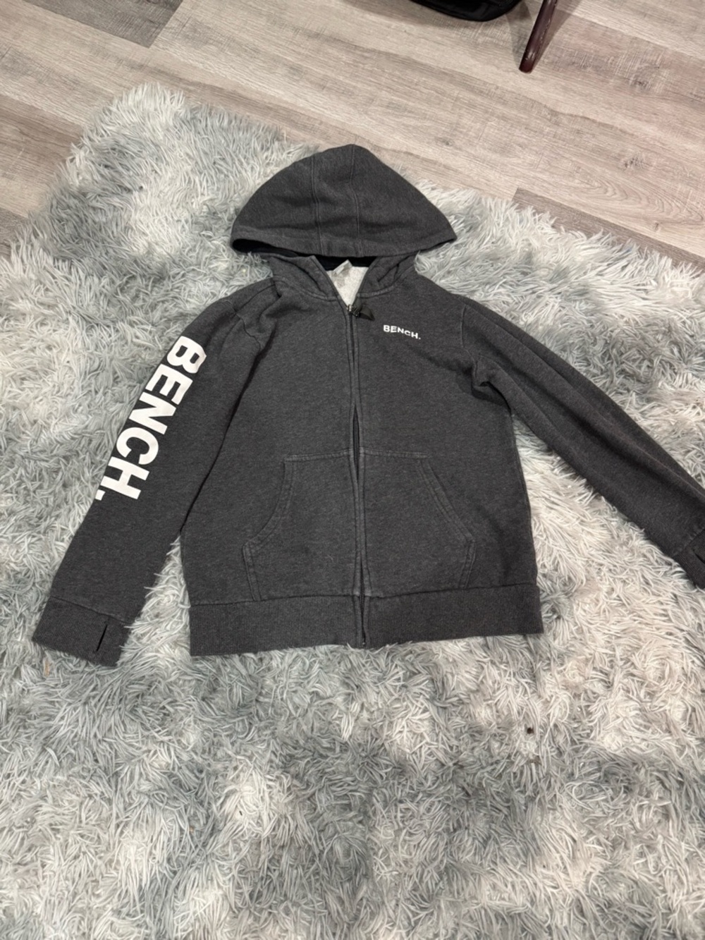 Bench Kids Dark Charcoal Zip Hoodie with White Sleeve Logo